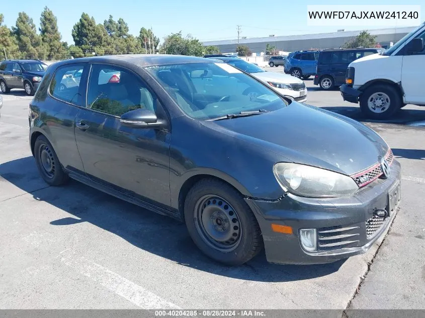 2010 Volkswagen Gti 2-Door VIN: WVWFD7AJXAW241240 Lot: 40204285