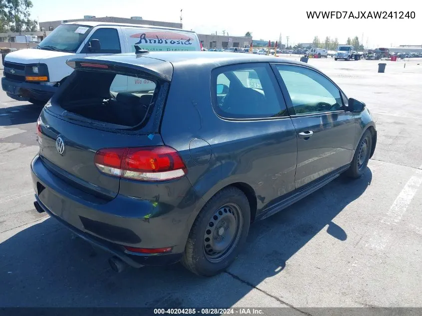 2010 Volkswagen Gti 2-Door VIN: WVWFD7AJXAW241240 Lot: 40204285