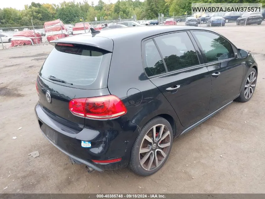 2010 Volkswagen Gti 4-Door VIN: WVWGD7AJ6AW375571 Lot: 40385748