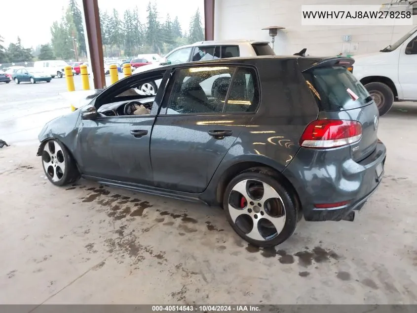 2010 Volkswagen Gti 4-Door VIN: WVWHV7AJ8AW278258 Lot: 40514543