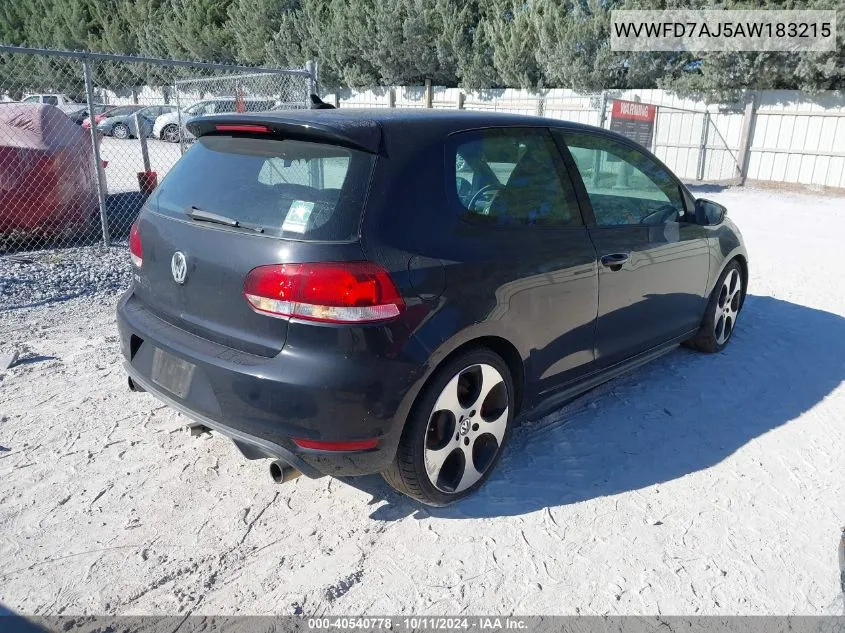 2010 Volkswagen Gti 2-Door VIN: WVWFD7AJ5AW183215 Lot: 40540778