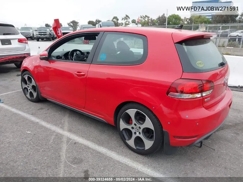 2011 Volkswagen Gti 2-Door VIN: WVWFD7AJ0BW271591 Lot: 39324655