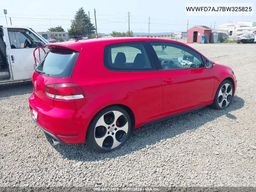 2011 Volkswagen Gti 2-Door VIN: WVWFD7AJ7BW325825 Lot: 40013401