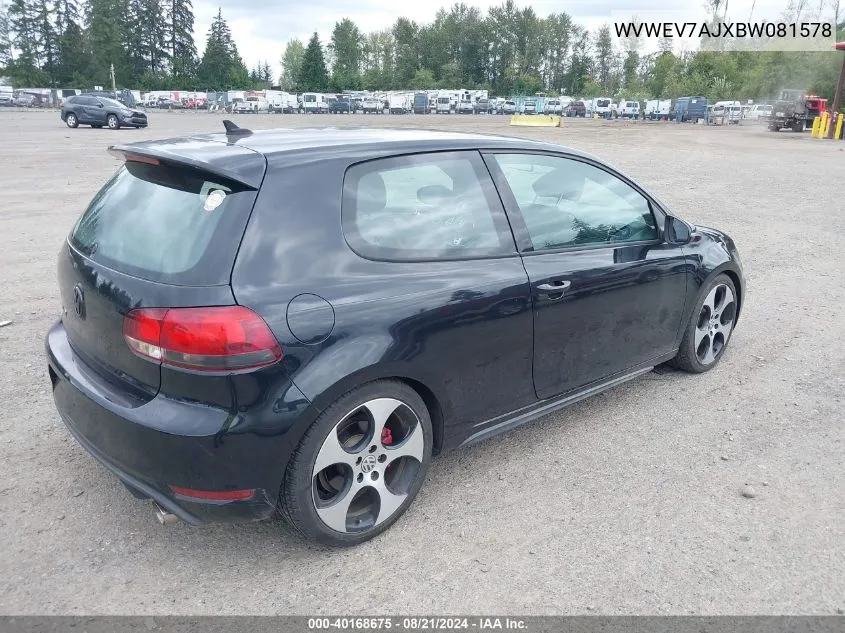 2011 Volkswagen Gti 2-Door VIN: WVWEV7AJXBW081578 Lot: 40168675