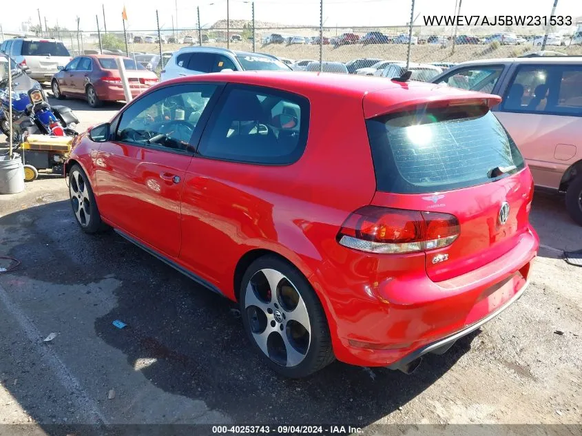 2011 Volkswagen Gti 2-Door VIN: WVWEV7AJ5BW231533 Lot: 40253743