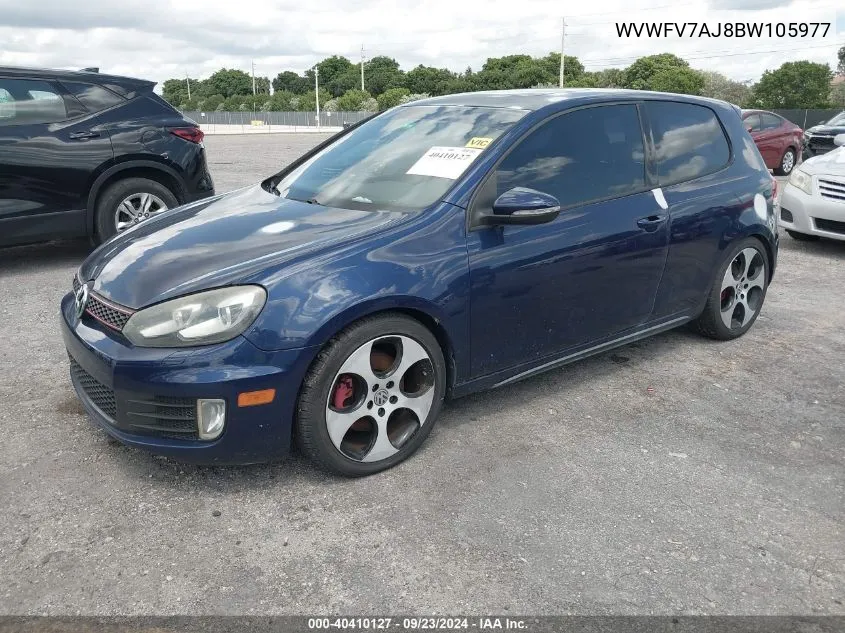 2011 Volkswagen Gti 2-Door Autobahn VIN: WVWFV7AJ8BW105977 Lot: 40410127