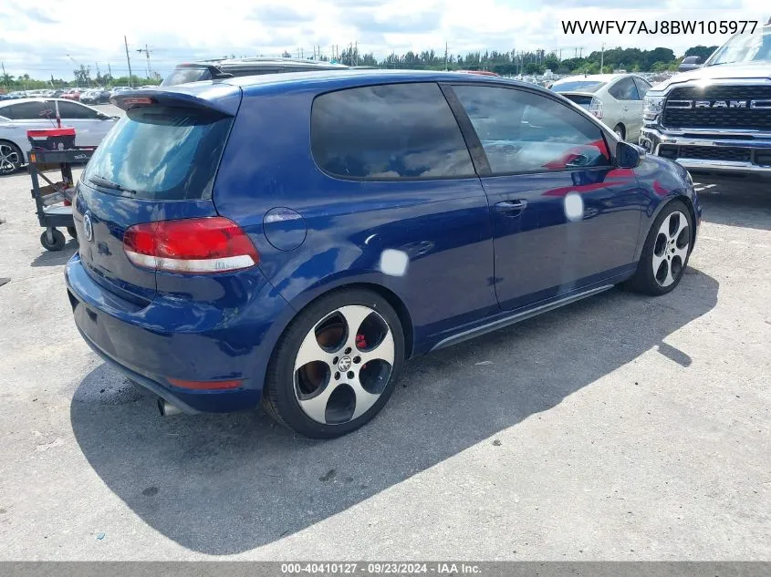 2011 Volkswagen Gti 2-Door Autobahn VIN: WVWFV7AJ8BW105977 Lot: 40410127