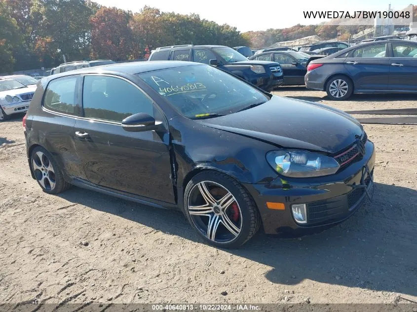 2011 Volkswagen Gti 2-Door VIN: WVWED7AJ7BW190048 Lot: 40640813