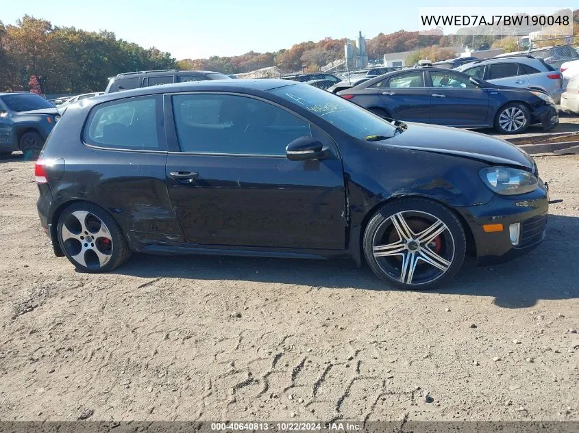 2011 Volkswagen Gti 2-Door VIN: WVWED7AJ7BW190048 Lot: 40640813