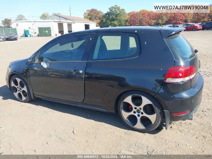 2011 Volkswagen Gti 2-Door VIN: WVWED7AJ7BW190048 Lot: 40640813