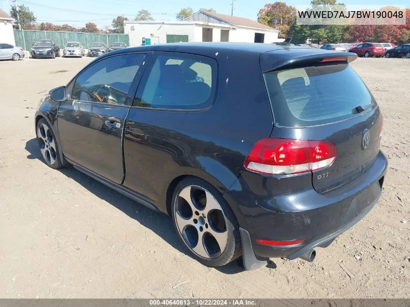 2011 Volkswagen Gti 2-Door VIN: WVWED7AJ7BW190048 Lot: 40640813