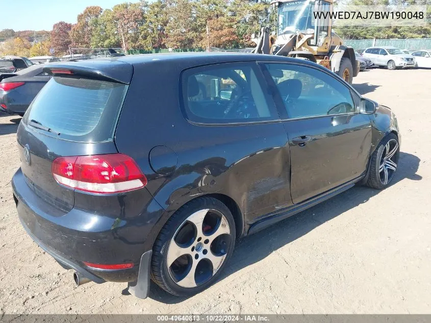 2011 Volkswagen Gti 2-Door VIN: WVWED7AJ7BW190048 Lot: 40640813