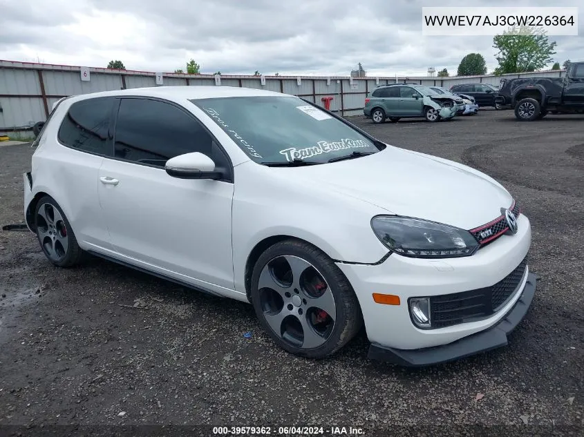 WVWEV7AJ3CW226364 2012 Volkswagen Gti 2-Door