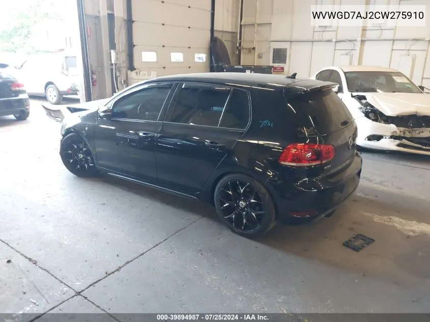 2012 Volkswagen Gti 4-Door Autobahn VIN: WVWGD7AJ2CW275910 Lot: 39894987