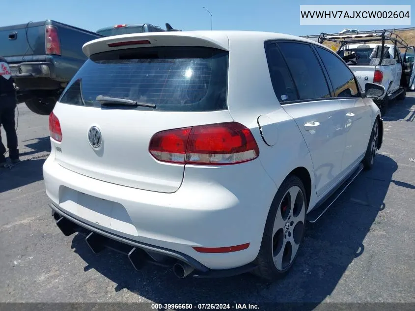 2012 Volkswagen Gti 4-Door VIN: WVWHV7AJXCW002604 Lot: 39966650