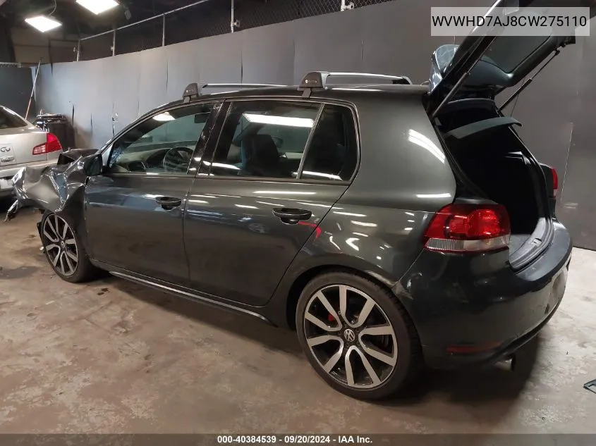 2012 Volkswagen Gti 4-Door Autobahn VIN: WVWHD7AJ8CW275110 Lot: 40384539