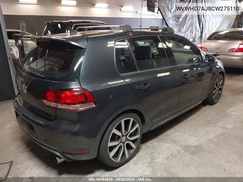 2012 Volkswagen Gti 4-Door Autobahn VIN: WVWHD7AJ8CW275110 Lot: 40384539