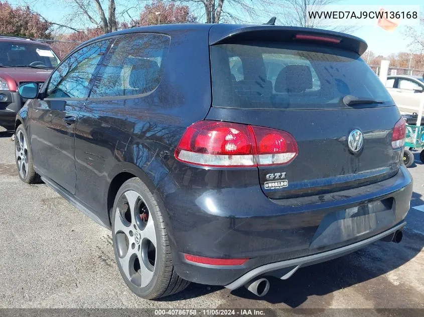 2012 Volkswagen Gti 2-Door VIN: WVWED7AJ9CW136168 Lot: 40786758