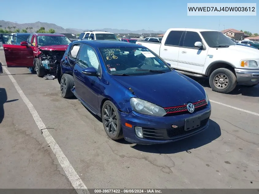 2013 Volkswagen Gti 2-Door VIN: WVWED7AJ4DW003612 Lot: 39577422