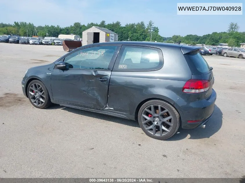 2013 Volkswagen Gti 2-Door VIN: WVWED7AJ7DW040928 Lot: 39643138