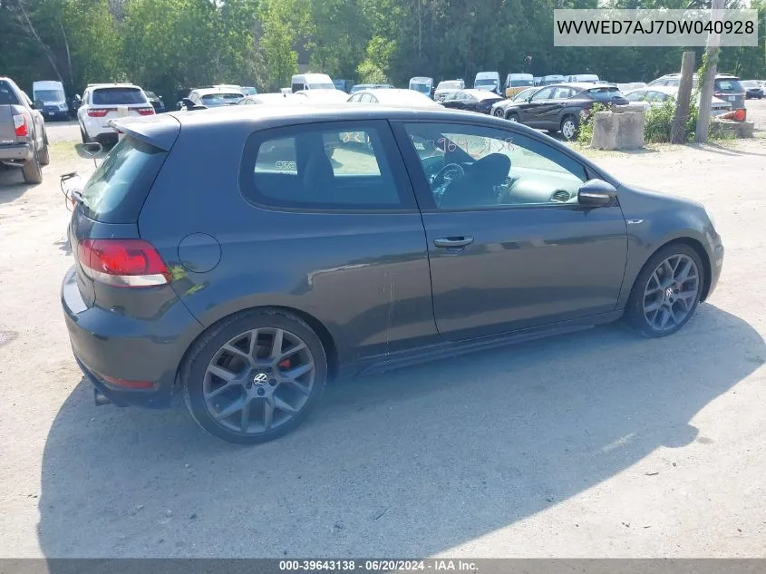 2013 Volkswagen Gti 2-Door VIN: WVWED7AJ7DW040928 Lot: 39643138