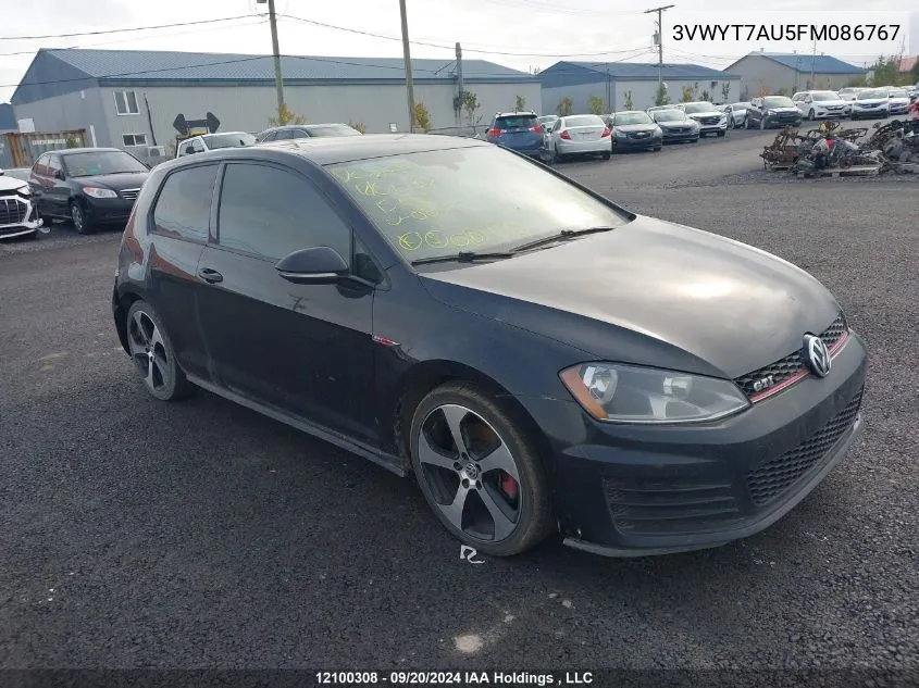 2015 Volkswagen Gti VIN: 3VWYT7AU5FM086767 Lot: 12100308