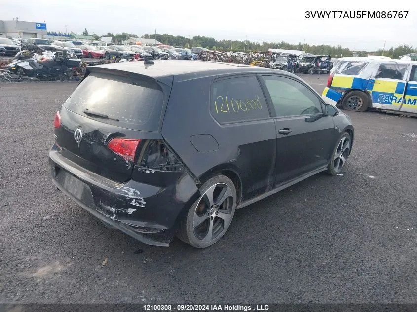 2015 Volkswagen Gti VIN: 3VWYT7AU5FM086767 Lot: 12100308