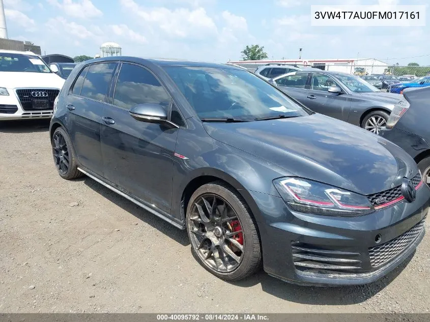 2015 Volkswagen Golf Gti 2.0T Se 4-Door VIN: 3VW4T7AU0FM017161 Lot: 40095792