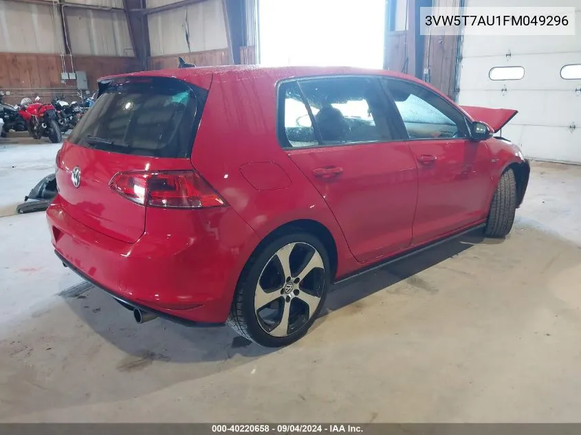 2015 Volkswagen Gti VIN: 3VW5T7AU1FM049296 Lot: 40220658