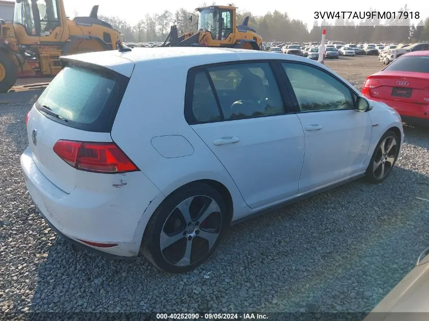 2015 Volkswagen Gti VIN: 3VW4T7AU9FM017918 Lot: 40252090