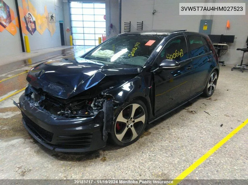 2017 Volkswagen Gti 2.0T VIN: 3VW5T7AU4HM027523 Lot: 20181717