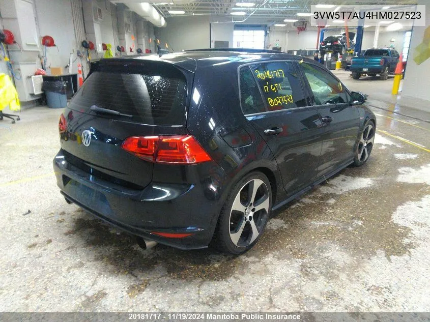 2017 Volkswagen Gti 2.0T VIN: 3VW5T7AU4HM027523 Lot: 20181717