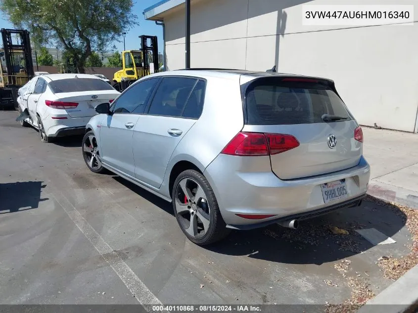 2017 Volkswagen Golf Gti Autobahn 4-Door/S 4-Door/Se 4-Door/Sport 4-Door VIN: 3VW447AU6HM016340 Lot: 40110868