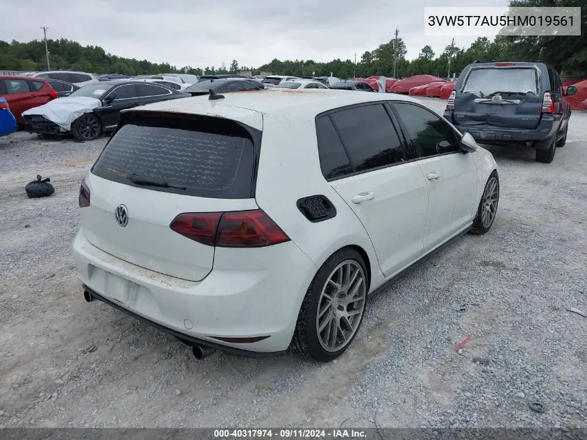 2017 Volkswagen Gti S VIN: 3VW5T7AU5HM019561 Lot: 40317974