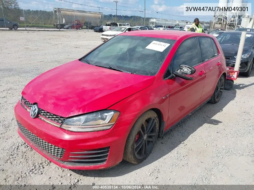 2017 Volkswagen Gti S/Se/Autobahn VIN: 3VW447AU7HM049301 Lot: 40535134