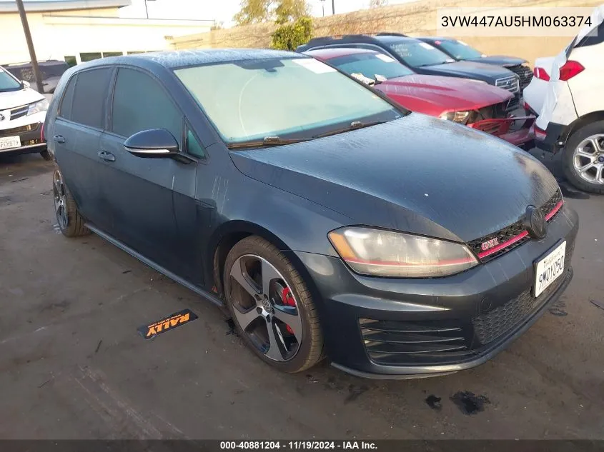 2017 Volkswagen Gti S/Se/Autobahn VIN: 3VW447AU5HM063374 Lot: 40881204