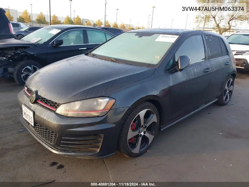 2017 Volkswagen Gti S/Se/Autobahn VIN: 3VW447AU5HM063374 Lot: 40881204