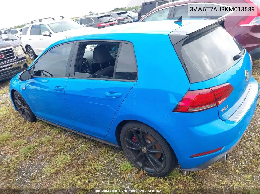 3VW6T7AU3KM013589 2019 Volkswagen Gti S/Se/Autobahn/Rabbit Edit