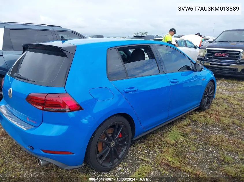 3VW6T7AU3KM013589 2019 Volkswagen Gti S/Se/Autobahn/Rabbit Edit