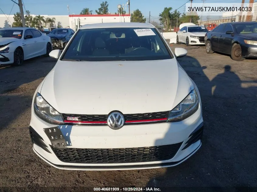 2019 Volkswagen Golf Gti 2.0T Autobahn/2.0T Rabbit Edition/2.0T S/2.0T Se VIN: 3VW6T7AU5KM014033 Lot: 40681909