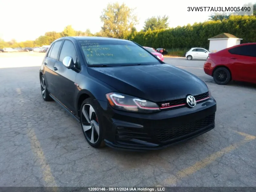 2020 Volkswagen Gti S/Se/Autobahn VIN: 3VW5T7AU3LM005490 Lot: 12093146