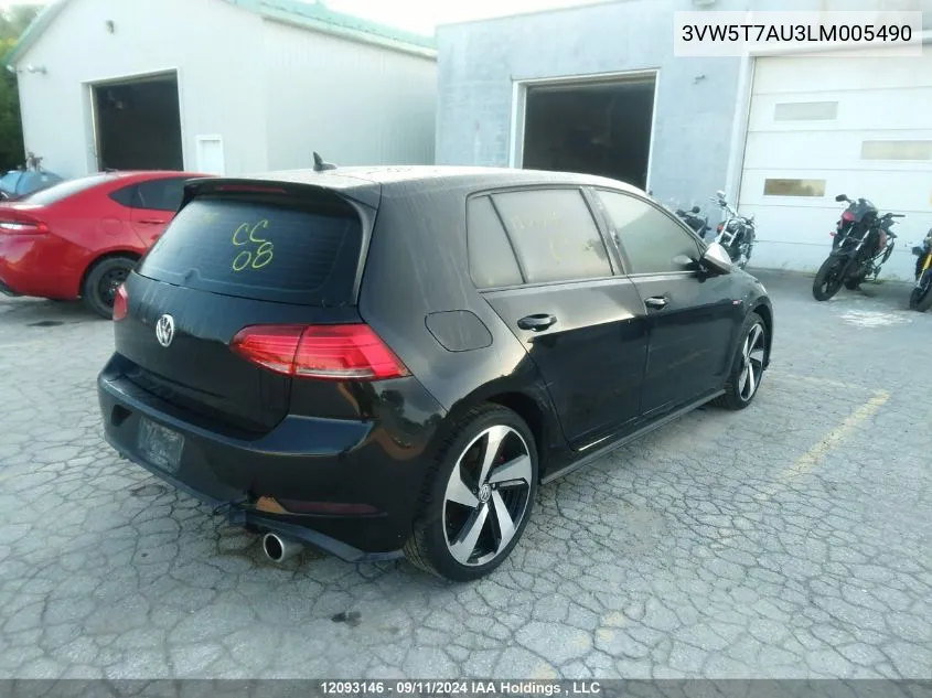 2020 Volkswagen Gti S/Se/Autobahn VIN: 3VW5T7AU3LM005490 Lot: 12093146