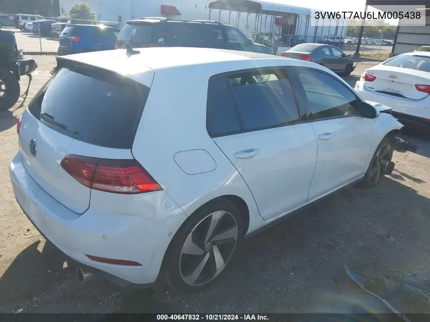 2020 Volkswagen Gti S/Se/Autobahn VIN: 3VW6T7AU6LM005438 Lot: 40647832