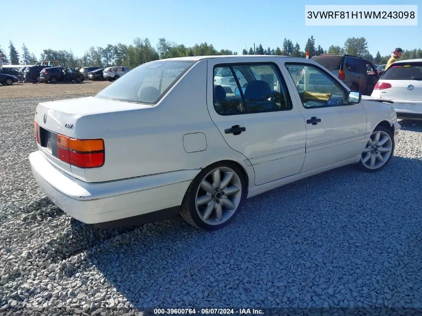 1998 Volkswagen Jetta Tdi VIN: 3VWRF81H1WM243098 Lot: 39600764