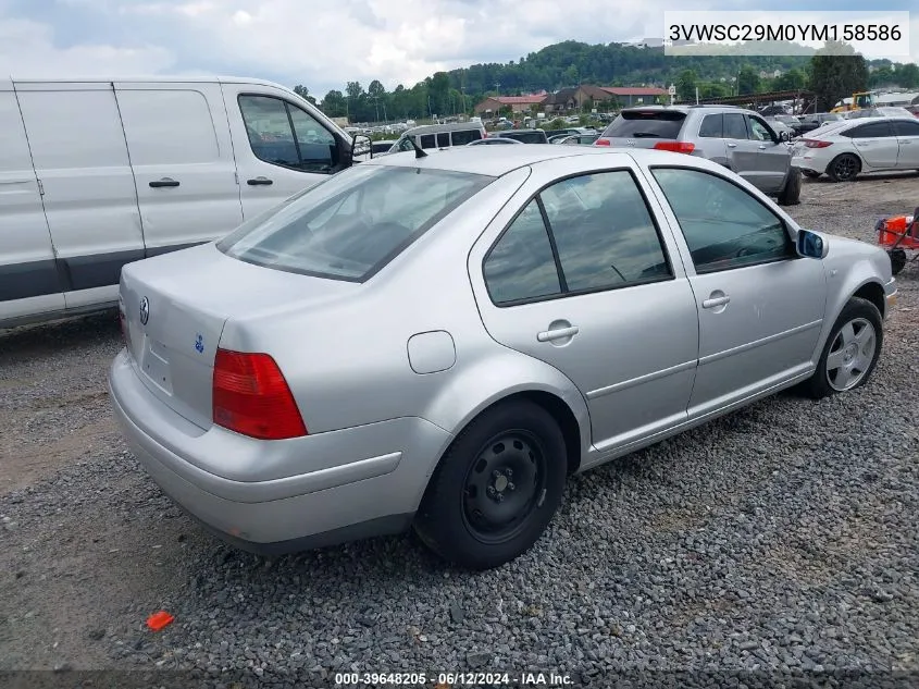 2000 Volkswagen Jetta Gls VIN: 3VWSC29M0YM158586 Lot: 39648205