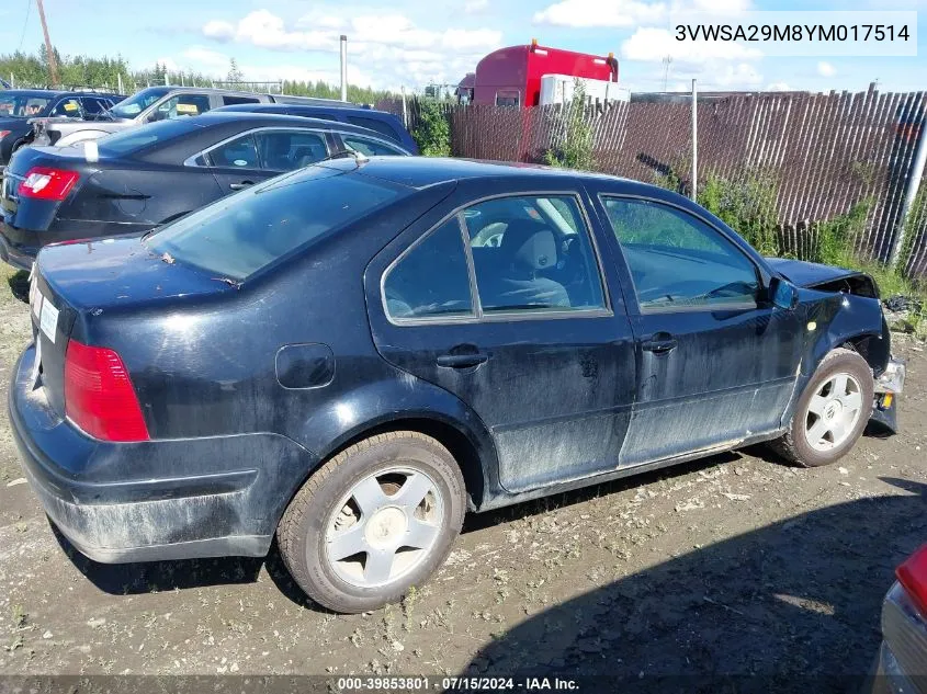 3VWSA29M8YM017514 2000 Volkswagen Jetta Gls