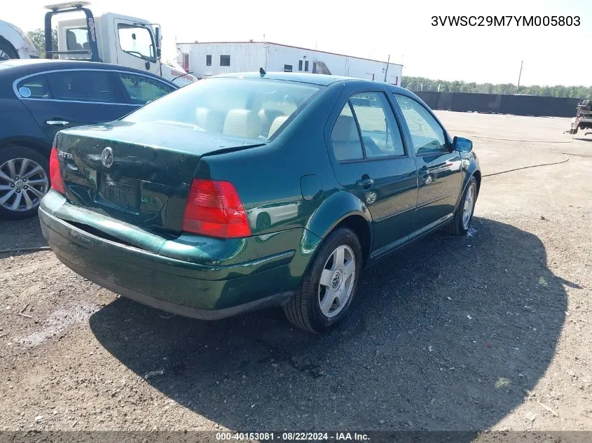 2000 Volkswagen Jetta Gls VIN: 3VWSC29M7YM005803 Lot: 40153081