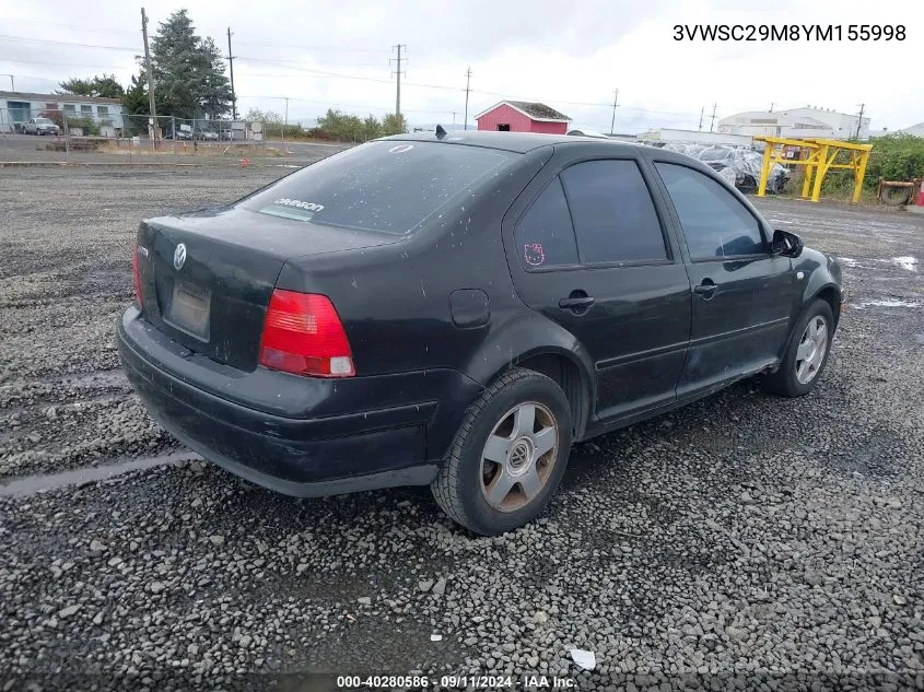 2000 Volkswagen Jetta Gls VIN: 3VWSC29M8YM155998 Lot: 40280586