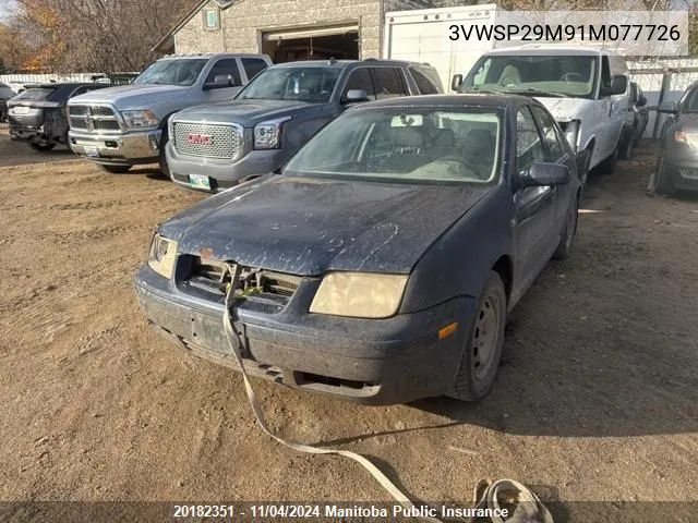 2001 Volkswagen Jetta Gls Tdi VIN: 3VWSP29M91M077726 Lot: 20182351