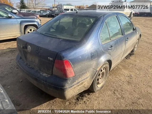 2001 Volkswagen Jetta Gls Tdi VIN: 3VWSP29M91M077726 Lot: 20182351